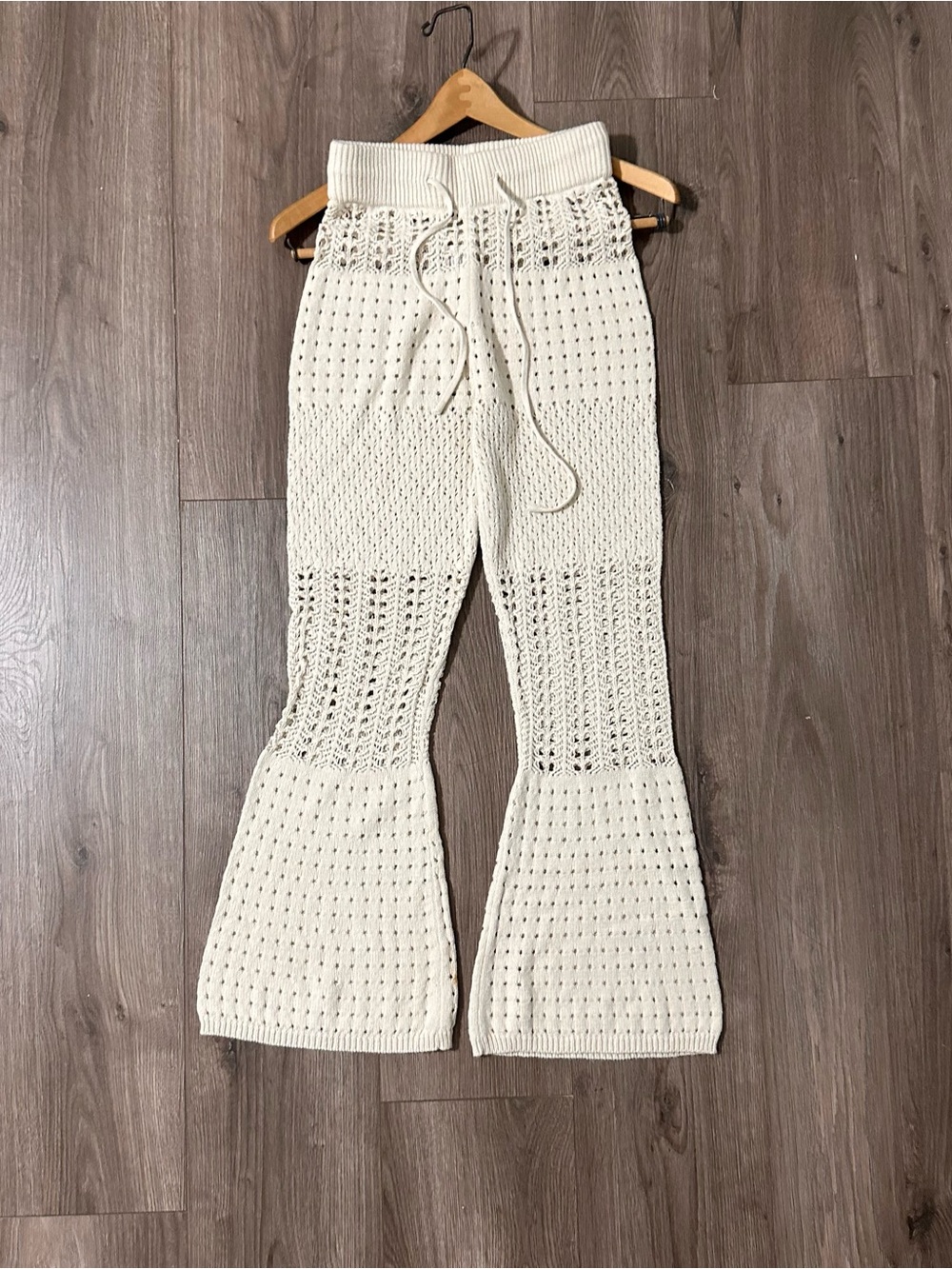 Sincerly Jules Cotton  Pants Cable Knit Flare Leggings in Cream XSmall